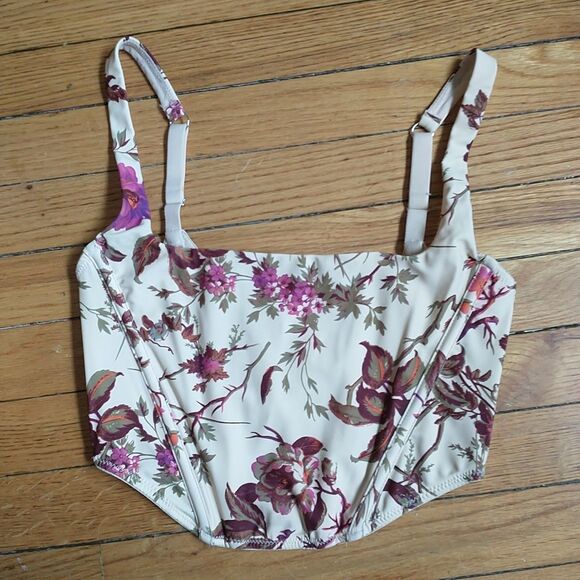 Out from Under Corset M Peach Pink Floral Bone Structure AdjustableStrap Feminin - Picture 1 of 7